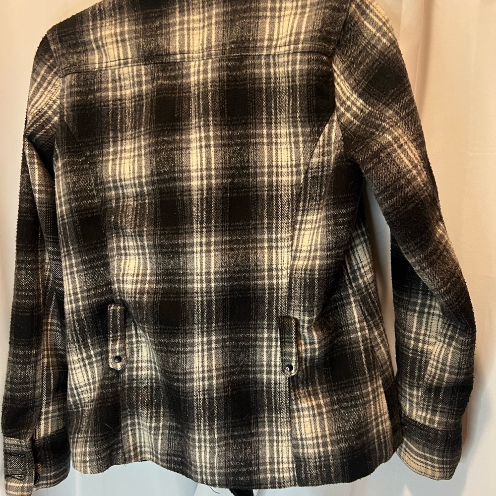 Jou Jou Black and Gray Pea Coat with Plaid Pattern - Picture 6 of 7